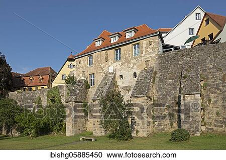 Stock Image - City wall, old town, Rothenburg ob der Tauber, Middle Franconia, Bavaria, Germany, Europe. Fotosearch