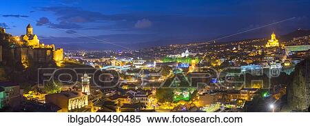 Stock Photography - Cityview at night, Tbilisi, Georgia, Asia. Fotosearch