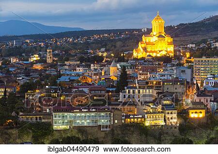 Cityview with Holy Trinity Cathedral at dawn, Tbilisi, Georgia, Asia View Large Photo Image Stock Photo - Cityview with Holy Trinity Cathedral at dawn, Tbilisi, Georgia, Asia. Fotosearch