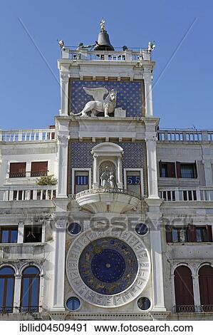 Clock tower Torre dell Orologio with astronomical clock, St. Mark's Square, Piazza San Marco, Venice, Italy, Europe View Large Photo Image Stock Image - Clock tower Torre dell Orologio with astronomical clock, St. Mark's Square, Piazza San Marco, Venice, Italy, Europe. Fotosearch
