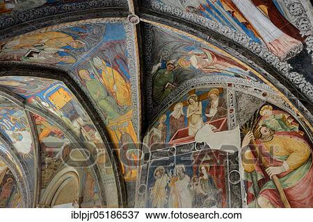 Stock Photo - Cloister in the cathedral with wall paintings, Brixen, South Tyrol. Fotosearch