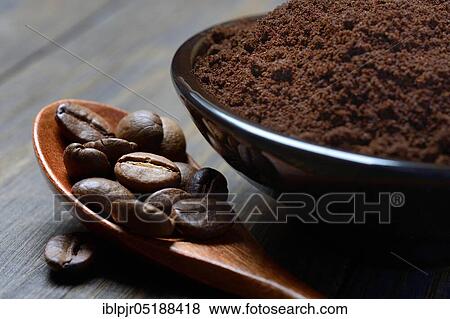 Coffee beans and coffee powder in shell, Coffea arabica View Large Photo Image Stock Photo - Coffee beans and coffee powder in shell, Coffea arabica. Fotosearch