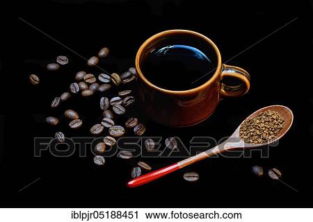 Coffee in coffee cup, coffee beans and spoon with instant coffee, Coffea arabica View Large Photo Image Stock Image - Coffee in coffee cup, coffee beans and spoon with instant coffee, Coffea arabica. Fotosearch