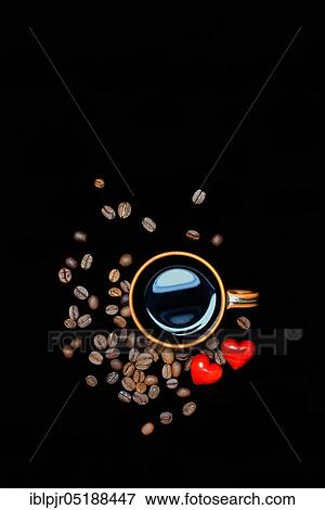 Coffee in coffee cup, coffee beans, red hearts, Coffea arabica View Large Photo Image Stock Photo - Coffee in coffee cup, coffee beans, red hearts, Coffea arabica. Fotosearch