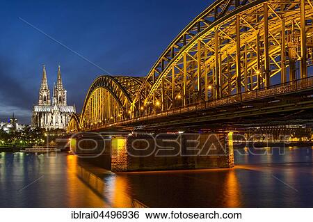 Cologne Cathedral, Hohenzollern Bridge, River Rhine, Historic centre, Night Scene, Cologne, North Rhine-Westphalia, Germany, Europe View Large Photo Image Stock Photograph - Cologne Cathedral, Hohenzollern Bridge, River Rhine, Historic centre, Night Scene, Cologne, North Rhine-Westphalia, Germany, Europe. Fotosearch