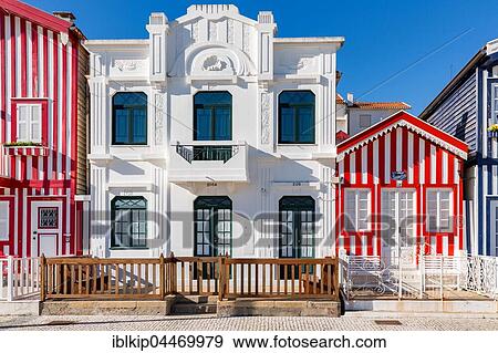 Colorful houses in Costa Nova, Aveiro, Portugal, Europe View Large Photo Image Stock Photo - Colorful houses in Costa Nova, Aveiro, Portugal, Europe. Fotosearch