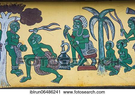 Stock Image - Colourful little houses in Foumban, Cameroon, Africa. Fotosearch