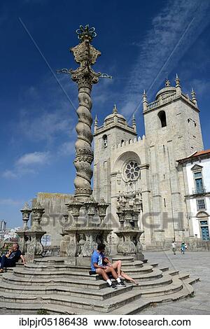 Column in front of the cathedral of Porto, Se do Porto, Porto, Portugal, Europe View Large Photo Image Stock Photo - Column in front of the cathedral of Porto, Se do Porto, Porto, Portugal, Europe. Fotosearch