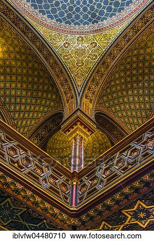 Stock Image - Column, Spanish Synagogue, interior shot, Josefov, Jewish Quarter, Prague, Bohemia, Czech Republic, Europe. Fotosearch
