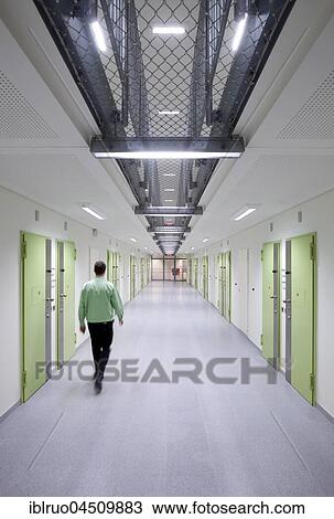 Stock Image - Corridor with doors, jail, Düsseldorf prison, North Rhine-Westphalia, Germany, Europe. Fotosearch