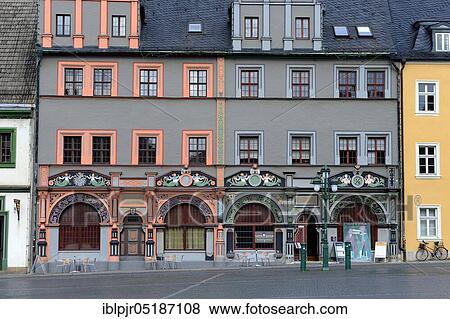 Stock Photo - Cranachhaus, residence of Lucas Cranach the Elder, on the market, Weimar, Thuringia, Germany, Europe. Fotosearch