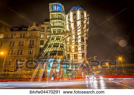 Dancing House, Ginger and Fred, architect Frank Gehry, trails of light, night scene, Prague, Czech Republic, Europe View Large Photo Image Stock Image - Dancing House, Ginger and Fred, architect Frank Gehry, trails of light, night scene, Prague, Czech Republic, Europe. Fotosearch