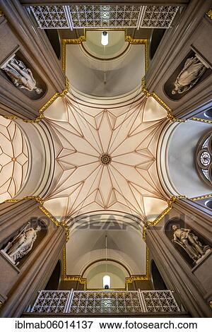 Stock Photo - Decorated ceiling vault and statues, entrance hall, interior view Red City Hall, seat of the Berlin Senate, Berlin-Mitte, Berlin, Germany, Europe. Fotosearch
