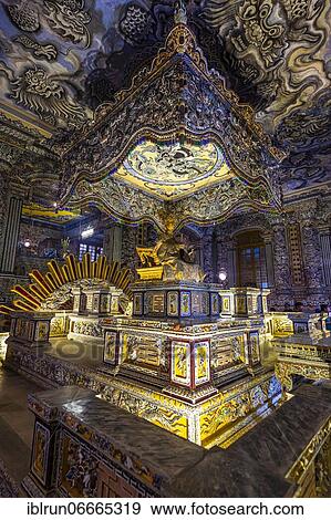 Stock Photo - Decoration inside the Tomb of Khải Định, Khai Dinh, Unesco site Hue, Vietnam, Asia. Fotosearch