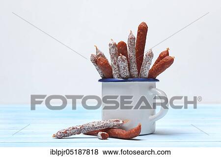 Different kinds of Dauerwurst in cup View Large Photo Image Stock Photo - Different kinds of Dauerwurst in cup. Fotosearch
