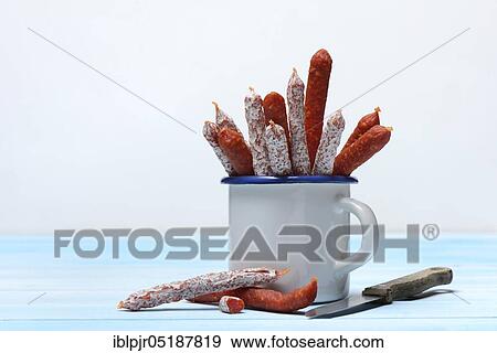 Different kinds of Dauerwurst in cup View Large Photo Image Stock Photo - Different kinds of Dauerwurst in cup. Fotosearch