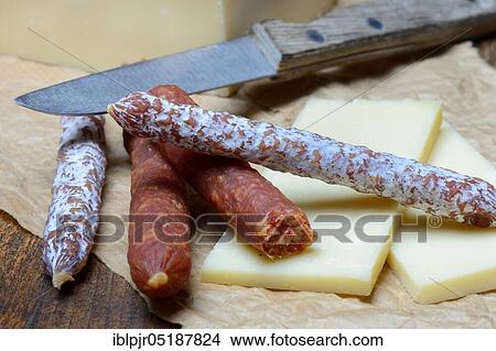 Different kinds of sausages and cheese slices View Large Photo Image Picture - Different kinds of sausages and cheese slices. Fotosearch