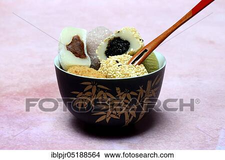 Different Mochi in bowl, Japanese sticky rice cake, Asian confectionery speciality, filled View Large Photo Image Picture - Different Mochi in bowl, Japanese sticky rice cake, Asian confectionery speciality, filled. Fotosearch