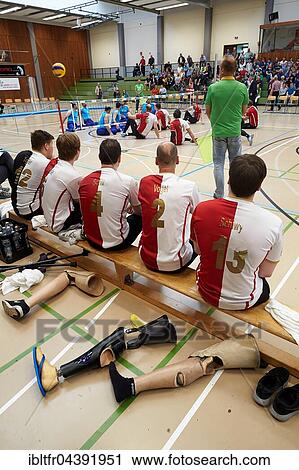Stock Image - Disabled sport, sitting volleyball, game between Germany and Iran, Koblenz, Rhineland-Palatinate, Germany, Europe. Fotosearch