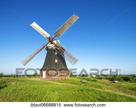 Stock Photography - Dutch windmill, Stove, Boiensdorf, Am Salzhaff, Mecklenburg-Western Pomerania, Germany, Europe. Fotosearch