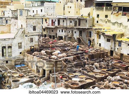 Dying of skins, tannery, old town Fes el Bali, Fes, Morocco, Africa View Large Photo Image Stock Image - Dying of skins, tannery, old town Fes el Bali, Fes, Morocco, Africa. Fotosearch