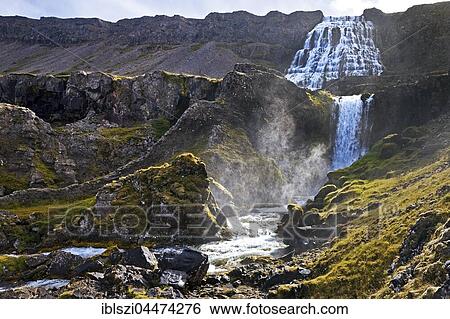 Dynjandi waterfall, Westfjords, Iceland, Europe View Large Photo Image Stock Photograph - Dynjandi waterfall, Westfjords, Iceland, Europe. Fotosearch