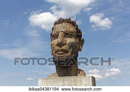 Picture - Echo of Poseidon sculpture by Markus Lüpertz, Mercator Island, Port of Duisburg, Duisport, Ruhrort, Ruhr District, North Rhine-Westphalia, Germany, Europe. Fotosearch