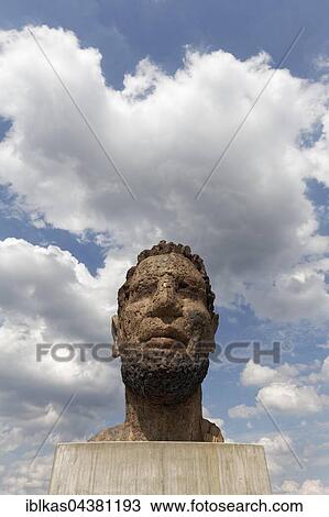 Stock Image - Echo of Poseidon sculpture by Markus Lüpertz, Mercator Island, Port of Duisburg, Duisport, Ruhr District, North Rhine-Westphalia, Germany, Europe. Fotosearch