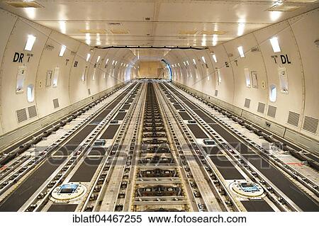 Stock Photography - Empty cargo compartment, cargo plane, Boeing B 747. Fotosearch