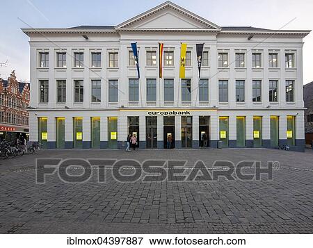 Stock Photo - Europe Bank at Grothemarkt, Ghent, Flanders, Belgium, Europe. Fotosearch