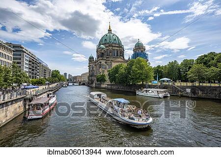 Excursion boats on the Spree with Berlin Cathedral, Museum Island, Mitte, Berlin, Germany, Europe View Large Photo Image Picture - Excursion boats on the Spree with Berlin Cathedral, Museum Island, Mitte, Berlin, Germany, Europe. Fotosearch