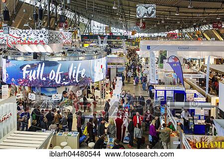 Picture - Exhibition hall with visitors, Caravan – Motor – Touristik fair, CMT, Stuttgart, Baden-Württemberg, Germany, Europe. Fotosearch
