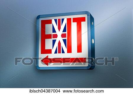 EXIT, illuminated sign with British flag, symbol of brexit View Large Photo Image Picture - EXIT, illuminated sign with British flag, symbol of brexit. Fotosearch
