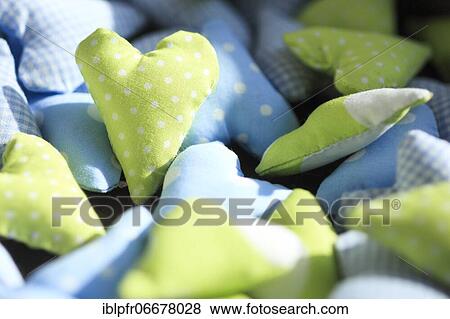 Stock Photo - Fabric hearts, Switzerland, Europe. Fotosearch