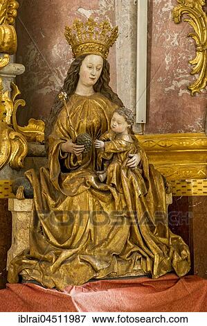 Figure of St. Mary holding baby Jesus, baroque Monastery Church Mariä Himmelfahrt, St. Mary, interior, Kloster Fürstenfeld, Fürstenfeldbruck, Upper Bavaria, Bavaria, Germany, Europe View Large Photo Image Stock Photo - Figure of St. Mary holding baby Jesus, baroque Monastery Church Mariä Himmelfahrt, St. Mary, interior, Kloster Fürstenfeld, Fürstenfeldbruck, Upper Bavaria, Bavaria, Germany, Europe. Fotosearch