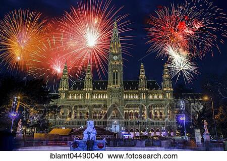 Fireworks over City Hall, New Year's Eve, Vienna, Austria, Europe View Large Photo Image Stock Image - Fireworks over City Hall, New Year's Eve, Vienna, Austria, Europe. Fotosearch