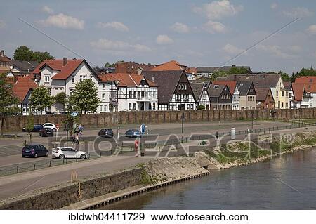 Fishing town with half-timbered houses, Weser, Minden, North Rhine-Westphalia, Germany, Europe View Large Photo Image Stock Photo - Fishing town with half-timbered houses, Weser, Minden, North Rhine-Westphalia, Germany, Europe. Fotosearch