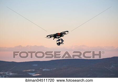 Stock Image - Flying drone, Großer Arber, Bavarian Forest, Lower Bavaria, Bavaria, Germany, Europe. Fotosearch