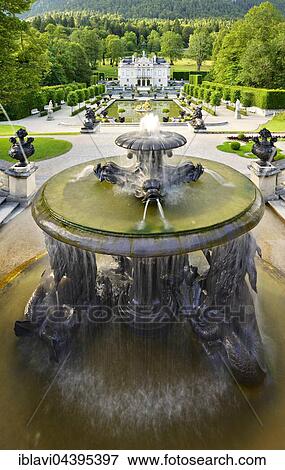 Fountain, Linderhof Castle, south facade, Ettal, Unterammergau, Bavaria, Germany, Europe View Large Photo Image Stock Photo - Fountain, Linderhof Castle, south facade, Ettal, Unterammergau, Bavaria, Germany, Europe. Fotosearch