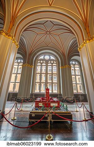 Stock Photo - Foyer with miniature, replica of the Red City Hall, interior view, Red City Hall, seat of the Berlin Senate, Berlin-Mitte, Berlin, Germany, Europe. Fotosearch