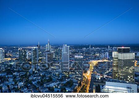 Stock Photograph - Frankfurt's financial district, skyline at dusk, Frankfurt am Main, Hesse, Germany, Europe. Fotosearch