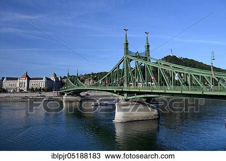 Stock Image - Freedom Bridge and Hotel Gellert, Danube, Budapest, Hungary, Europe. Fotosearch