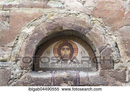 Stock Photography - Fresco above the entrance of Anchiskhati Basilica, the oldest church in Tbilisi, Georgia, Asia. Fotosearch