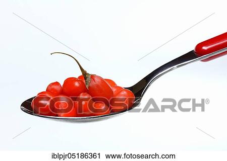 Stock Image - Fresh goji berries (Lycium barbarum) spoonful. Fotosearch