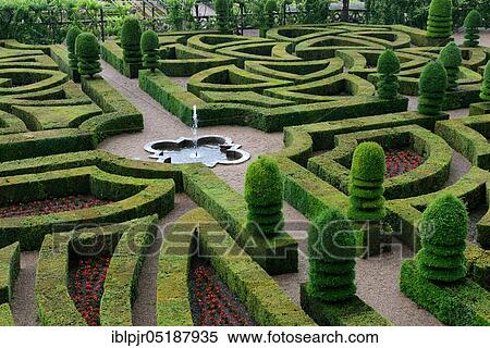 Stock Photography - Garden of Villandry Castle, Chateau de, Indre-et-Loire, Loire Valley, Loire Valley, Centre, France, Europe. Fotosearch