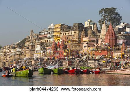 Ghats and boats on Ganges, Varanasi, Uttar Pradesh, India, Asia View Large Photo Image Stock Image - Ghats and boats on Ganges, Varanasi, Uttar Pradesh, India, Asia. Fotosearch