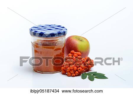 Picture - Glass of rowanberry and apple jam with n ( Sorbus aucuparia) and apple, rowanberry jam. Fotosearch