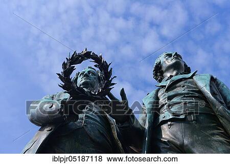 Stock Photo - Goethe-Schiller-monument in front of the German national theater, Weimar, Thuringia, Germany, Europe. Fotosearch