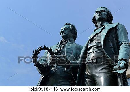 Stock Photograph - Goethe-Schiller-monument in front of the German national theater, Weimar, Thuringia, Germany, Europe. Fotosearch