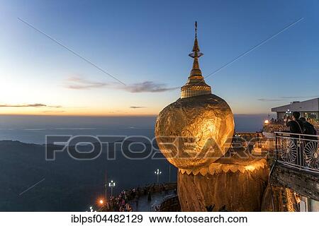 Stock Photo - Golden Rock Kyaiktiyo Pagoda, dusk, Kyaikto, Myanmar, Asia. Fotosearch